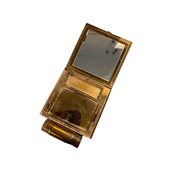 Vintage 1942 Dorothy Gray Gold Tone Rouge Compact W/Lipstick Holder Deco Style - Picture 3 of 11